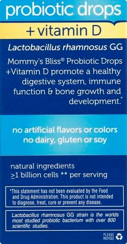 Mommy's Bliss Baby Probiotics + Vitamin D Drops, Supports Digestive Health & Immune Function*, 400IU Vitamin D , Supports Bone Development*, Newborns+, Flavorless, 0.34 Fl Oz (30 Servings)