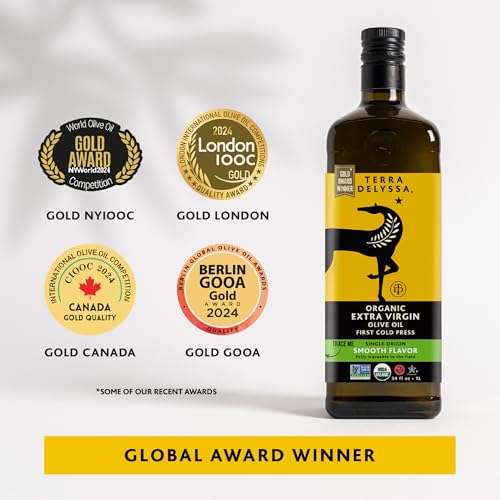 Terra Delyssa First Cold Pressed Organic Extra Virgin Olive Oil, Single Sourced, 500 ML (17 fl. oz) Dark Glass Bottle - 3 Pack, Non-GMO, Naturally Rich in Antioxidants and Polyphenols