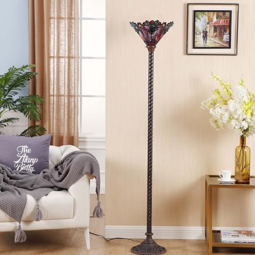 Bieye L10682 Baroque 67 inch Tiffany Style Stained Glass Torchiere Floor Lamp with 13 Inch Wide Handmade Lampshade