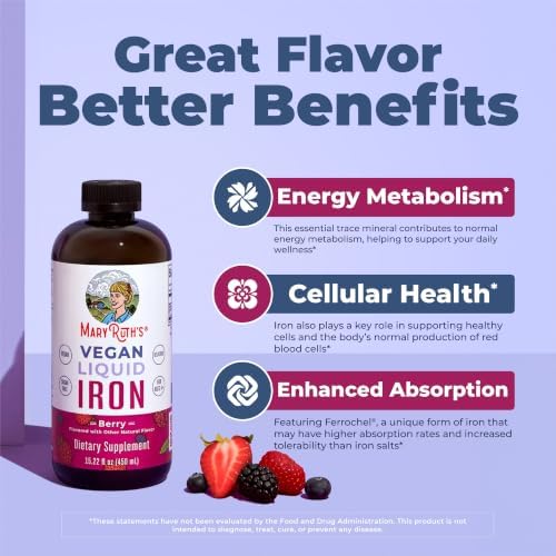 MaryRuth's Liquid Iron Supplement for Women Men & Kids, 15.22 Fl Oz, Vegan