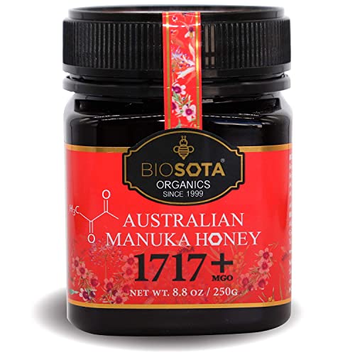 BIOSOTA Organic Manuka Honey MGO 1717+ - Medical Grade Manuka Honey from Australia NPA/ULF 31+, 100% Raw Unheated Pure Honey, 8.8oz (1717+)