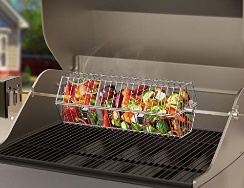 onlyfire Stainless Steel Round Tumble Rotisserie Basket, 17inch | Grill Cooking Accessory, For Most Gas and Charcoal Grills