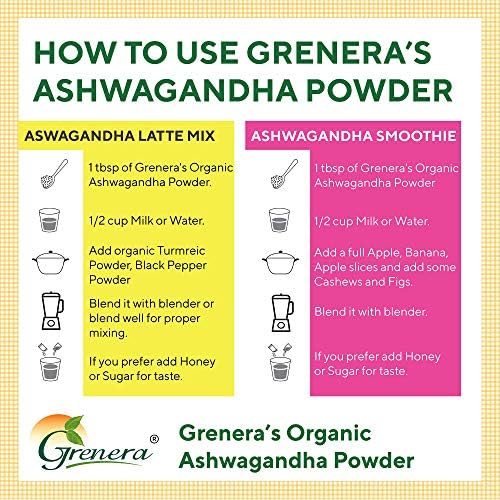 Grenera Organic Ashwagandha Root Powder | 2.2 lbs (1 kg) | USDA Organic, Vegan, Kosher Certified | Non-GMO, Gluten Free | Ashwagandha Powder for Smoothies, Drinks, Recipes | Lab Tested
