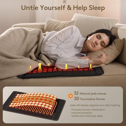 UTK Far Infrared Heating Pad for Back Pain Relief, Natural Jade, 23.5x16 in | 52 Natural Jade & 20 Tourmaline Stones, Up to 159°F, 4H Auto-Off, Memory Function, FSA-HSA Eligible, Gifts for Women & Men