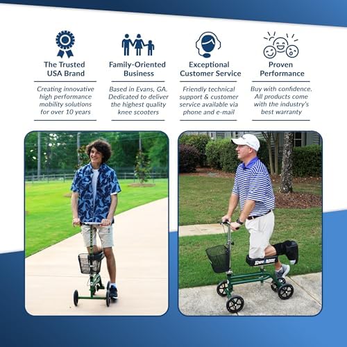KneeRover Steerable Knee Scooter for Adults, Green | Foldable Knee Walker For Foot Surgery, Broken Ankle, Foot Injuries, Crutch Alternative