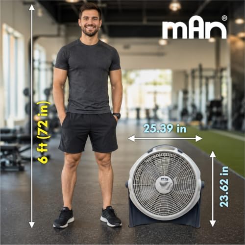 MAN High Velocity Floor Fan 20 Inch, 3600 CFM 3-Speed Air Circulator with Adjustable Tilt, Powerful Cooling for Garage, Home, Gym, Shop & Office