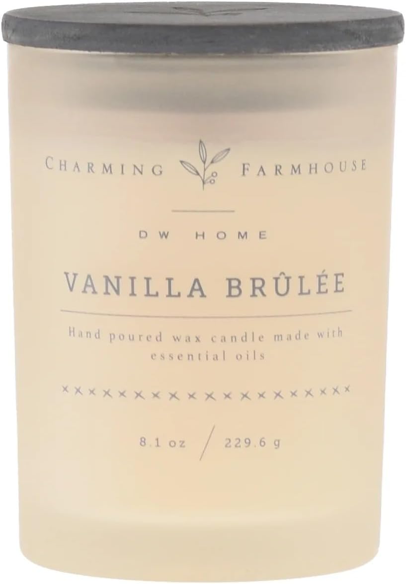 Charming Farmhouse by DW Home Vanilla Brûlée Scented Candle, 8 oz Wooden Wick Candle, Vanilla Bean, Toffee & Toasted Marshmallow Fragrance, Up to 40H Burn Time
