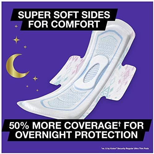 U by Kotex AllNighter Ultra Thin Overnight Pads with Wings, Unscented, 28 Count