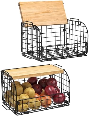 2 Set Stackable Wire Basket with Openable Top, Kitchen Counter