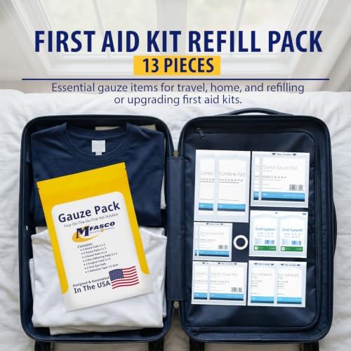 MFASCO Antiseptic Wound Care Travel Pack | 39 Piece First Aid Kit Refill | BZK, Antiseptic Wipes, Sting Relief, Wound Ointment | Essential First Aid Supplies | Refill Personal First Aid Kits