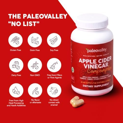Paleovalley Apple Cider Vinegar Complex Capsules with Organic Superfoods | Gut and Digestive Support, Whole Food Nutrition, No Aftertaste, Unflavored