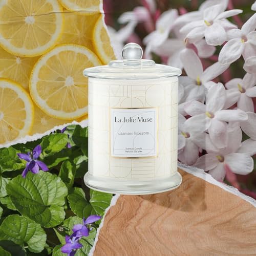 LA JOLIE MUSE Jasmine Floral Scented Candles for Home, Natural Soy 70 Hrs | Luxury White Jar Candle, Clean Non Toxic, Decorative Candle for Candle Warmer, Gifts for Women & Mom, Floral Engaged Candles
