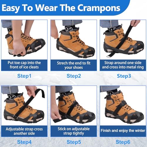 Ice Cleats Tungsten Crampons, Anti Slip Shoes Grippers with Reflective Heel, Ice Snow Cleats for Shoes and Boots Men Women Slip-on Overshoes Stretch Footwear
