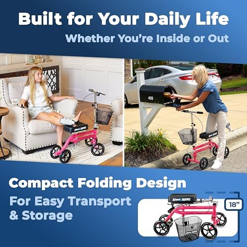 KneeRover Steerable Knee Scooter – Foldable Mobility Aid & Knee Walker with Basket for Adults