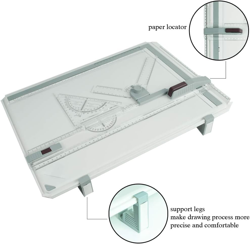 A3 Drawing Board, Lightweight Multi-Funtion Drafting Table with Adjustable Measuring System Angle