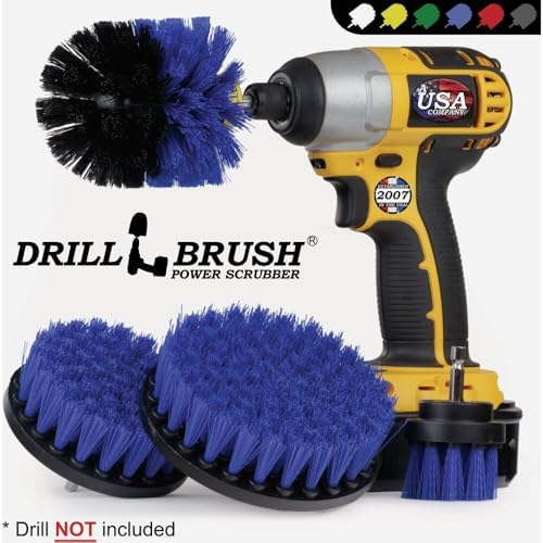 Drillbrush Electric Nylon Drill Brush Attachment Set for Bathroom Cleaning | Power Scrubber Brush Kit for Bathtub, Shower & Tile - Grout Cleaner Kit - All-Purpose Household Cleaning Brushes for Drill