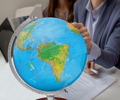 Replogle Student - Educational Classic World globe, Blue Ocean, Raised Relief feature, including a bonus map, made in USA, 12"/30cm diameter