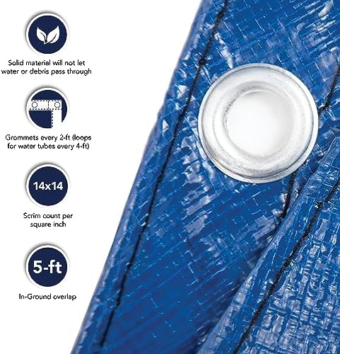 Blue Wave Arctic Armor 14x28-ft Rectangular In-Ground Pool Winter Cover | Solid polyethylene, black underside, heat-sealed seams, grommets, cable, winch, 5-ft overlap, 15-yr support, blocks debris