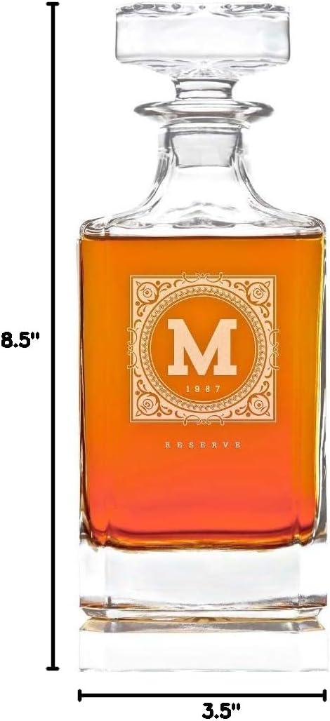 Swanky Badger Personalized Whiskey Decanter, Custom Whisky Decanter, 28 oz, 850ml, 8.5” x 3.5” x 3.5” (Modern)