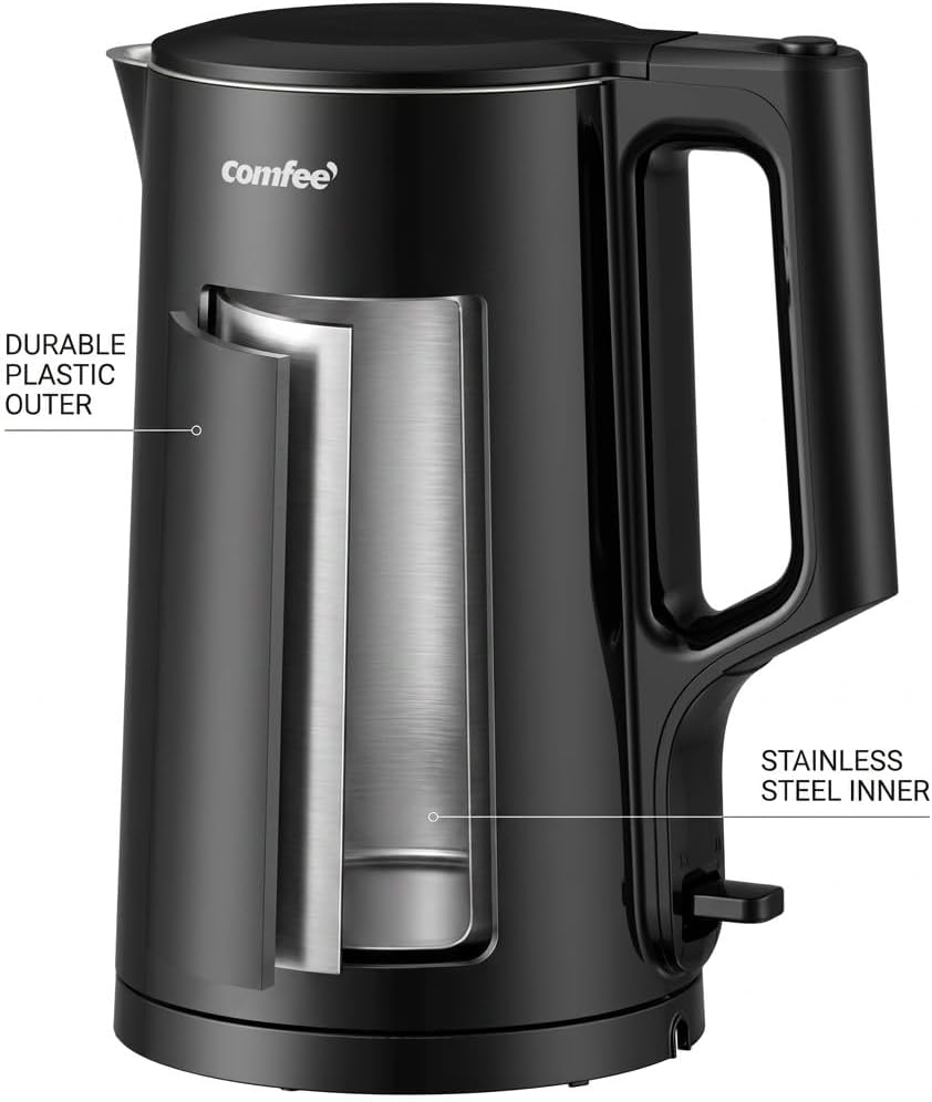 Comfee 1.7L Stainless Steel Electric Tea Kettle, BPA-Free Hot Water Boiler, Cordless with LED Light, Auto Shut-Off and Boil-Dry Protection
