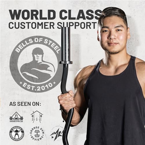 EZ Curl Bar [Bells of Steel] EZ Bar Olympic Curl Barbell for Bicep, Tricep Workouts, 2-Inch Curling Barbell with Angled Grips for Home Gym