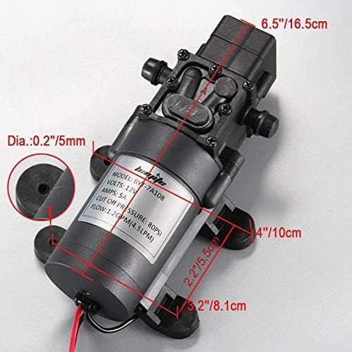 12V DC Water Transfer Pump 4.5 L/Min 1.2 GPM 80 PSI | with 2 Hose Clamps, 12 Volt Diaphragm Pump Self Priming Sprayer Pump