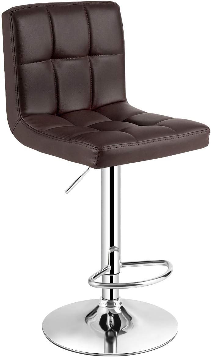 COSTWAY Bar Stool, Modern Swivel Adjustable Height PU Leather Barstools with Back, Square Armless Counter Height Bar Chair for Kitchen Island Dining Living Bistro Pub Counter, Black