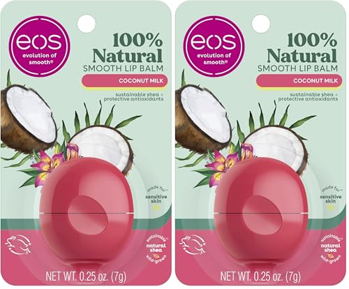 eos 100% Natural Lip Balm - Coconut Milk, All-Day Moisture, Dermatologist Recommended for Sensitive Skin Care, Lip Care Products, 0.25 oz