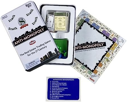 Anti-Monopoly Game Tin Travel by University Games |The Real Estate Trading Game for the 21st Century | Fun