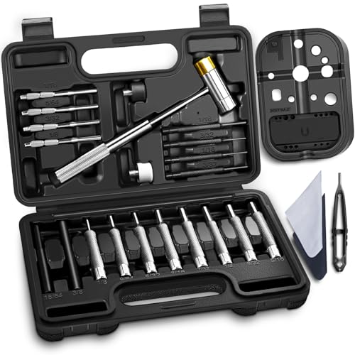 BESTNULE 24pc Punch Set and Hammer, Roll Pin Punch Set & Tweezers & Wipes