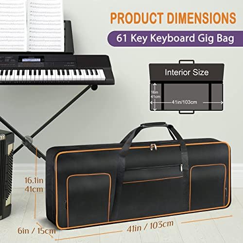 Ruibo 61 Key Keyboard Gig Bag Case,Portable Durable Keyboard Piano Waterproof 600D Oxford Cloth with 10mm Cotton Padded Case Gig Bag 40"x16"x6"