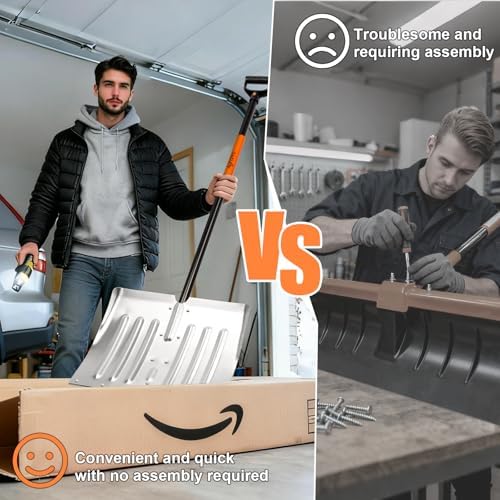 Snow Shovel for Driveway, Aluminum Heavy Duty Snow Shovel for Snow Removal with Ergonomic D-Handle, 53 Inches