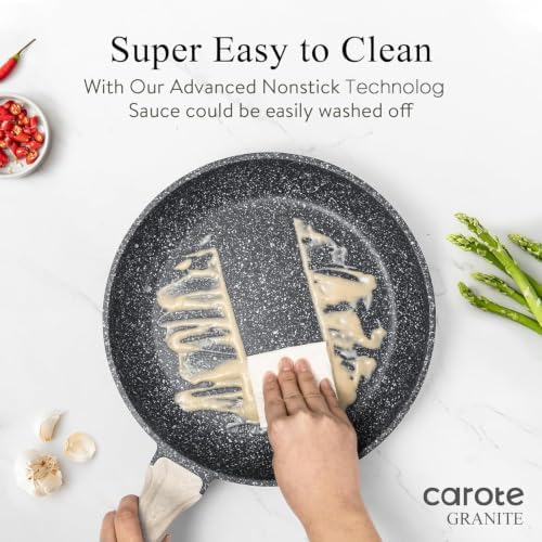 CAROTE Non Stick Frying Pan, 12 Inch Classic Granite Skillet with Glass Lid