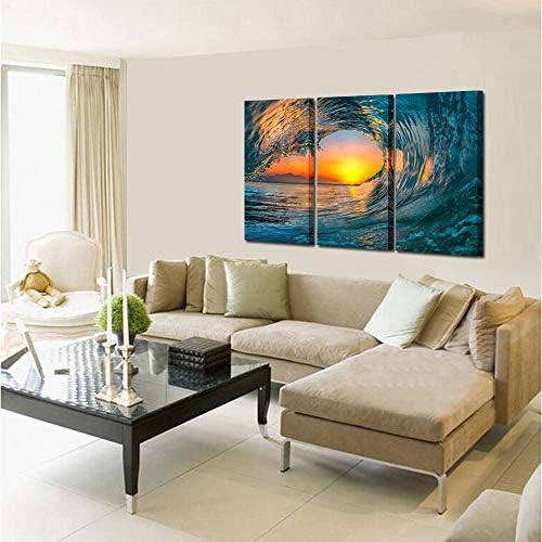 KREATIVE ARTS Large 3 Pieces Canvas Prints Wall Art Sunset Sea Water Ocean | Wave Pictures Paintings Modern Stretched and Framed Seascape Giclee