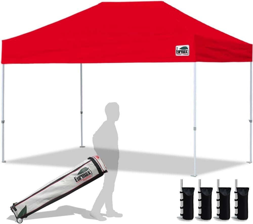 Eurmax USA 10x10ft Pop Up Canopy,Commercial Instant Tent for Outdoor Events,Patented No-Tip Rolling Storage Bag with 4 Sandbags,UV & Water Resistant,Heavy Duty Portable Shelter Gazebo,Black