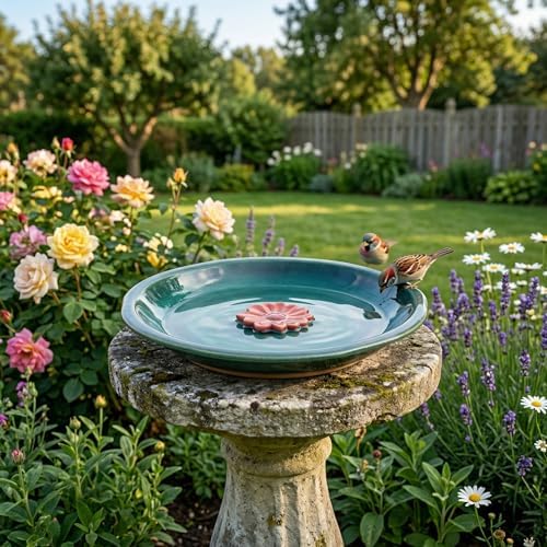 Topadorn 2" Depth Ceramic Birdbath & Birdfeeder for Small Birds Outdoors