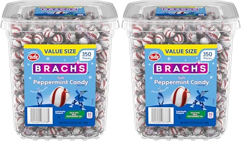 Brach's Sweet Stripes Soft Peppermint Candy, Individually Wrapped, 350 Ct | Melt-away soft peppermint mints, red & white, real peppermint oil, individually wrapped, party, candy dish