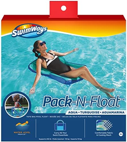 SwimWays Pack-N-Float 2-in-1 Pool Chair and Tote Bag, Blue Palm