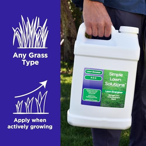 Commercial Grade Lawn Fertilizer with Iron- Liquid Fertilizer Spray- Nitrogen and Iron for Deeper Green Turf- Any Grass Type - Simple Lawn Solutions - Lawn Energizer - 32 Ounce