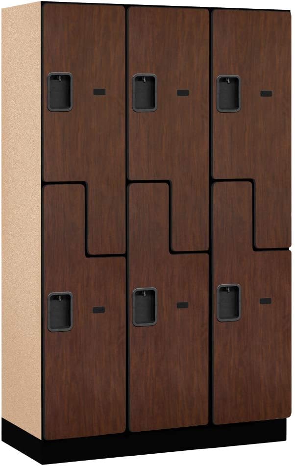 Salsbury Industries 2-Tier S-Style Extra Wide Designer Wood Locker with Three Wide Storage Units, 6-Feet High by 18-Inch Deep, Mahogany