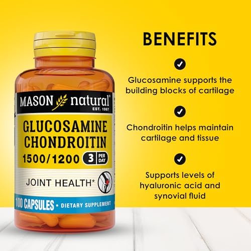 MASON NATURAL Glucosamine Chondroitin 1500/1200 & Vitamin C, 30 Day Supply | 1500mg glucosamine & 1200mg chondroitin with 198mg vitamin C & manganese to support joint cartilage, flexibility & mobility