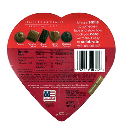 Pack of 2 Assorted Elmer Chocolates (Made in USA) in Heart-Shaped Boxes, 2 oz. Perfect for Valentine's Day Gifts! (3 Roses & 2 Roses)