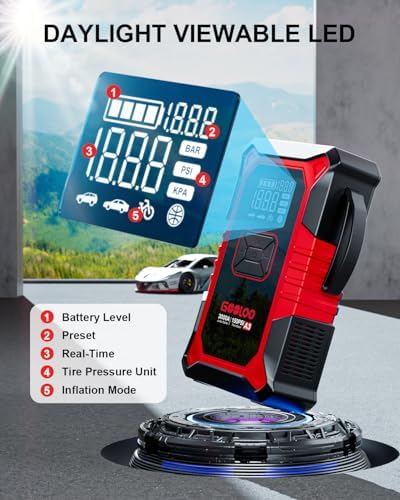 GOOLOO A3 12V 3000A Portable Jump Starter with Air Compressor | Supersafe Car Battery Booster Pack (9L Gas/6.5L Diesel) - BOOST for Dead Battery - 150 PSI Auto-Off Tire Inflator - LED Light