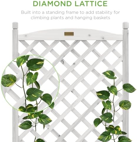Best Choice Products Set of 2 48in Wood Planter Box & Diamond Lattice Trellis, Mobile Outdoor Raised Garden Bed for Climbing Plants w/Drainage Holes