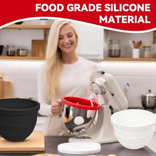 Silicone Liners for KitchenAid 5 Qt Tilt-Head Stand Mixer, Odourless,Thicker, Cold/Heat-Resistant & Non-Stick, Easy Clean, Fits 5 Quart Mixing Bowl, with Lids (1, Black)
