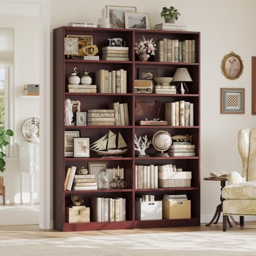 Bookshelf Tall Bookcase, 6-Tier Double Wide Bookshelves, White | Freestanding Display Storage Shelves, Tall and Large Book Shelves for Home Decor Bedroom, Living Room, Home Office, Library