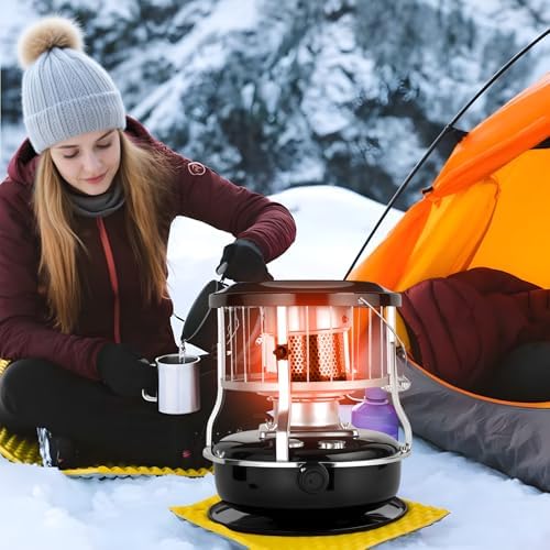 Kerosene Heater for Indoor & Outdoor, 9000 BTU Non-Electric Kerosene Stove, Portable Cordless Space Heater for Home, Garage, Basement, Camping, Cooking Heating (Green)