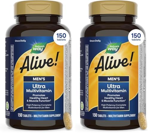 Nature's Way Alive! Men’s Daily Ultra Potency Multivitamin Tablets, 60 ct | Complete High Potency Men’s Daily Vitamin Promotes Heart & Muscle Function*, B-Vitamins, Zinc and Antioxidants