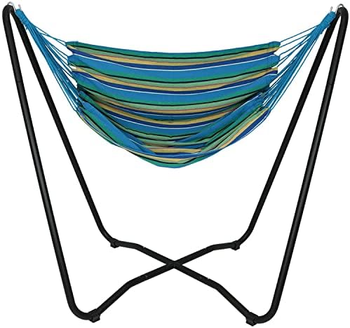Sunnydaze Hanging Hammock Chair with Stand, Sunset | Space-Saving, Indoor or Outdoor Use, 330-Pound Capacity, Powder-Coated Steel Construction