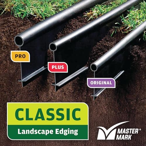 Master Mark Original Plastic Landscape Edging Roll with 5 Anchoring Stakes, Flexible 20-Foot Coil for Gardens, Flower Beds, and Lawn, Garden Border